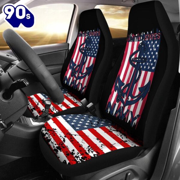 Best Us Navy Flag With Anchor For Navy Veterans And Soldiers Premium Custom Car Seat Covers Decor Protector