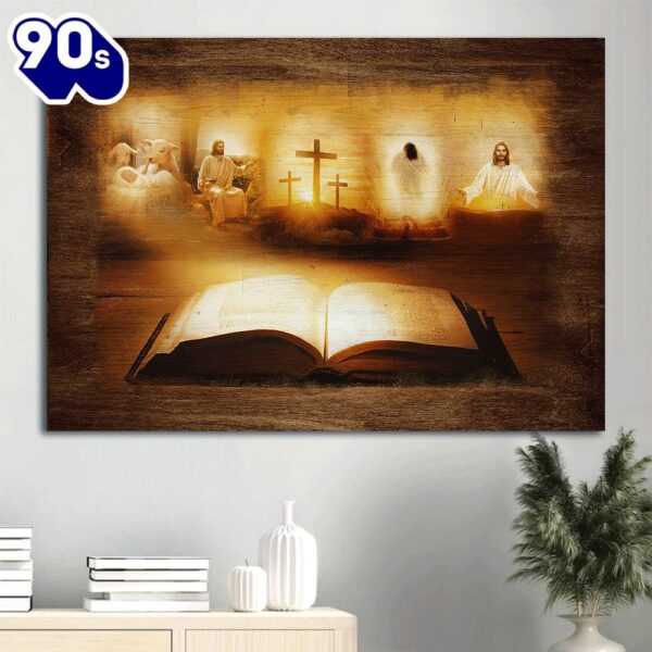 Bible Jesus Christ Cross Symbol The Lamb Of God Light From Heaven Canvas Wall Art