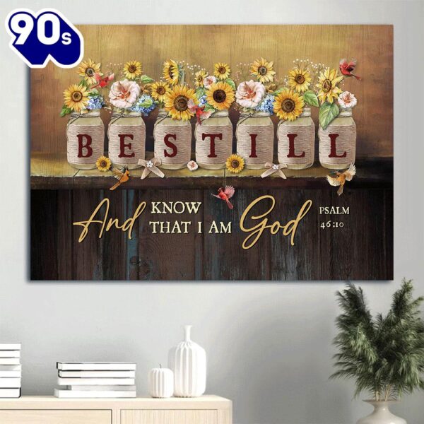Bible Verse Sunflower Jars Red Cardinal Be Still And Know That I Am God Canvas Wall Art