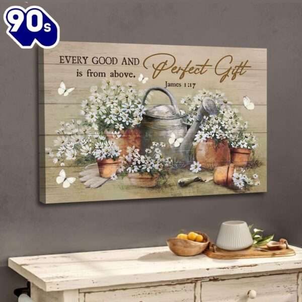 Bible Verse Wall Art James 117 Every Good And Perfect Gift Is From Above, Daisy Flower Canvas