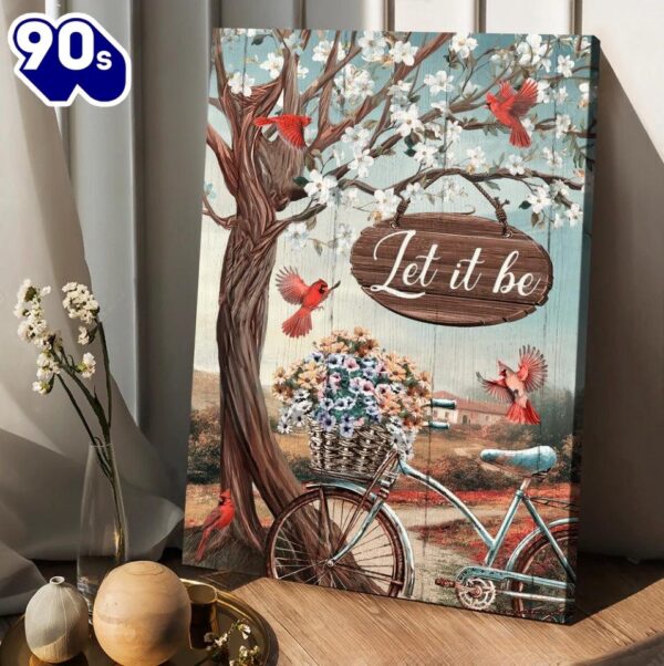 Bicycle Drawing Flower Basket Cardinals Canvas Let It Be Canvas Posters   Gift Christmas