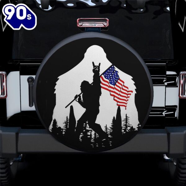 Bigfoot American Flag Car Spare Tire Cover Gift For Campers