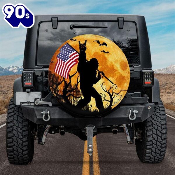 Bigfoot American Flag Welcome Halloween Car Spare Tire Cover