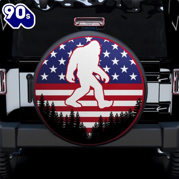 Bigfoot Sasquatch American Flag Car Spare Tire Covers Gift For Campers