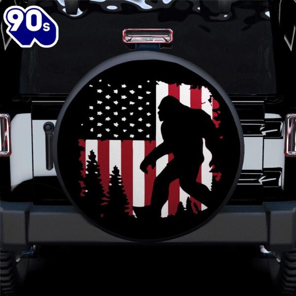 Bigfoot Usa Flag Car Spare Tire Covers Gift For Campers