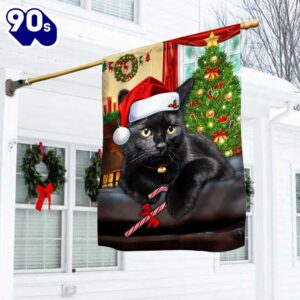 Black Cat Christmas Flag Decorate…