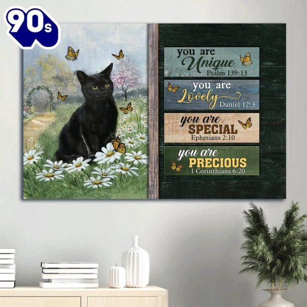 Black Cat Daisy Field Monarch Butterfly You Are Unique Canvas Wall Art  Gift Christmas