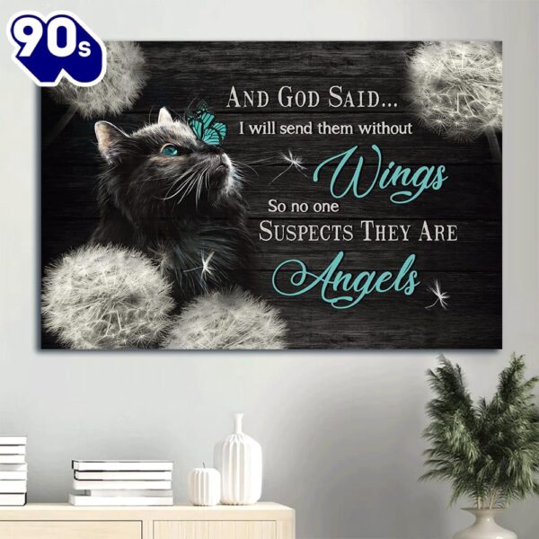 Black Cat Drawing Beautiful Night Dandelion And God Said Canvas Wall Art  Gift Christmas