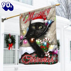 Black Cat Meowy Christmas Flag…