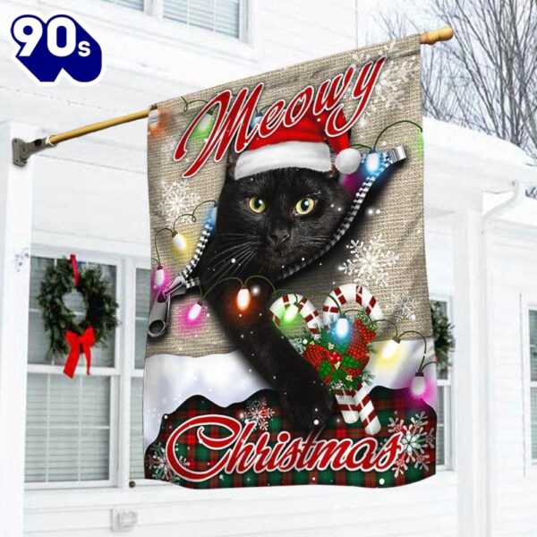 Black Cat Meowy Christmas Flag  Decorate For Christmas