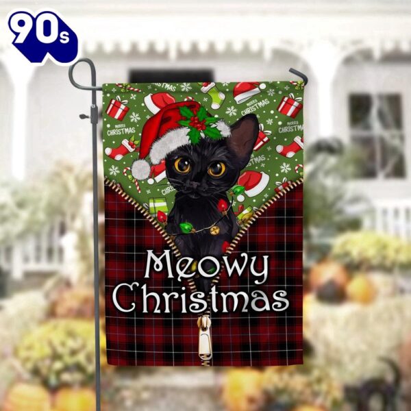 Black Cat Meowy Christmas Garden FlagXmas, Garden Flags, Outdoor Xmas Flags  Decorate For Christmas