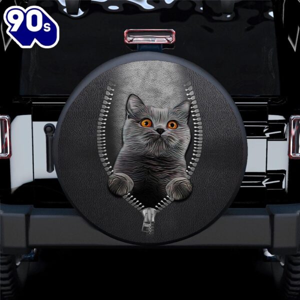 Black Cat Zipper Car Spare Tire Covers Gift For Campers