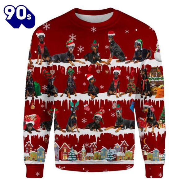 Black Doberman Pinscher Snow Winter Festive Celebration Ugly Christmas Sweater