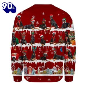 Black Doberman Pinscher Snow Winter Festive Celebration Ugly Christmas Sweater