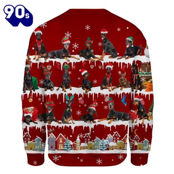 Black Doberman Pinscher Snow Winter Festive Celebration Ugly Christmas Sweater