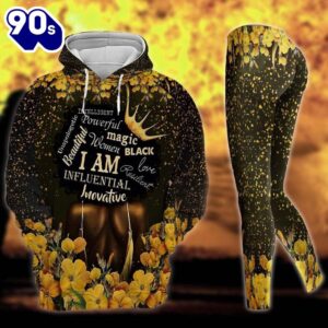 Black Girl African All Over Print Leggings Hoodie Set Outfit For Women