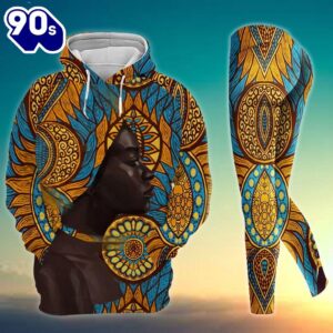 Black Girl African All Over Print Leggings Hoodie Set Outfit For Women