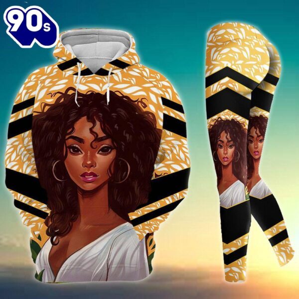 Black Girl African All Over Print Leggings Hoodie Set Outfit For Women Gift Xmas