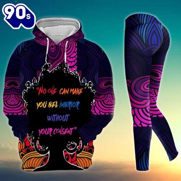 Black Girl African American All Over Print Leggings Hoodie Set Outfit For Women