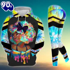 Black Girl African American All Over Print Leggings Hoodie Set Outfit For Women