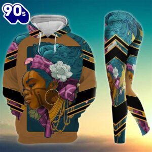 Black Girl African American All Over Print Leggings Hoodie Set Outfit For Women Gift Xmas