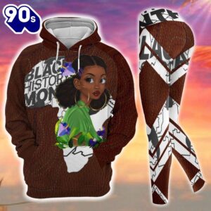 Black Girl All Over Print Leggings Hoodie Set Outfit 3D For Women