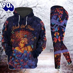 Black Girl All Over Print Leggings Hoodie Set Outfit For Women Christmas