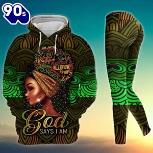 Black Girl All Over Print Leggings Hoodie Set Outfit For Women Good Say I AM