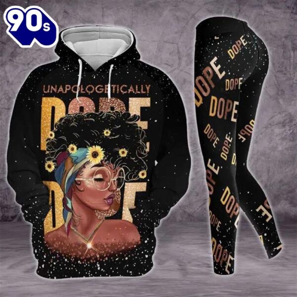 Black Girl All Over Print Leggings Hoodie Set Outfit For Women