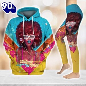 Black Girl Magic Afro Colorful Vintage All Over Print Leggings Hoodie Set Outfit For Women Gift Xmas