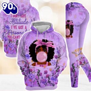 Black Girl Purple Flowers All Over Print Leggings Hoodie Set Outfit For Women Gift Xmas