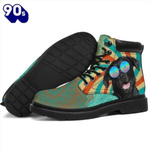 Black Labrador Dog Leather Boots Shoes Hippie Style Funny