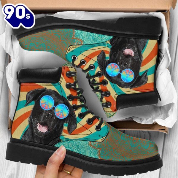 Black Labrador Dog Leather Boots Shoes Hippie Style Funny