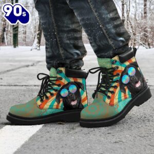 Black Labrador Dog Leather Boots Shoes Hippie Style Funny