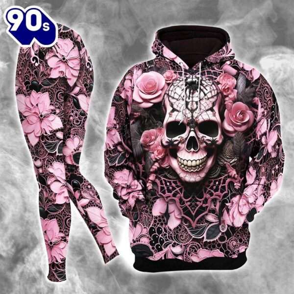 Black Pink Skull Lace Combo Hoodie And Leggings