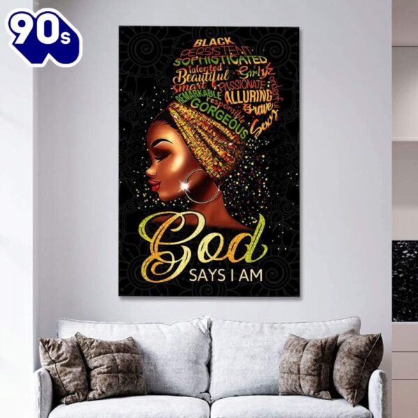 Black Woman God Says I Am Canvas Art    Gift Christmas