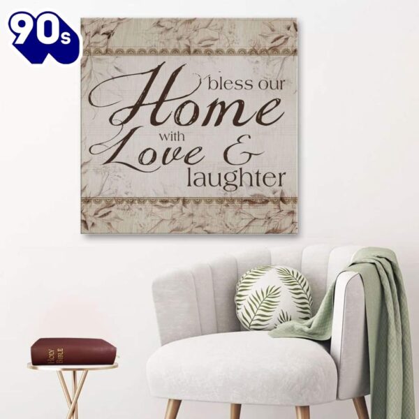 Bless Our Home With Love And Laughter Canvas Wall Art  Gift Christmas