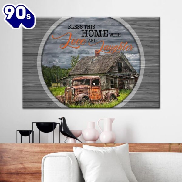 Bless This Home With Love And Laughter Farmhouse Canvas Wall Art   Gift Christmas