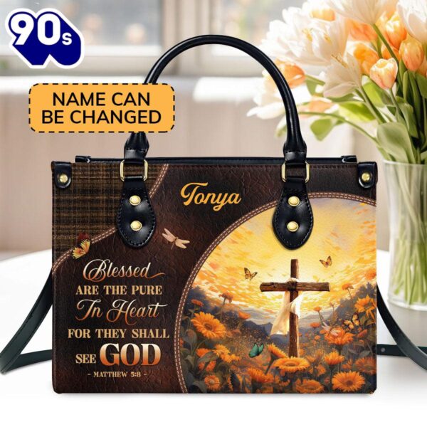 Blessed Are The Pure Personalized Leather Handbag With Handle For Women, Christian Bags  Gift For Women Christmas