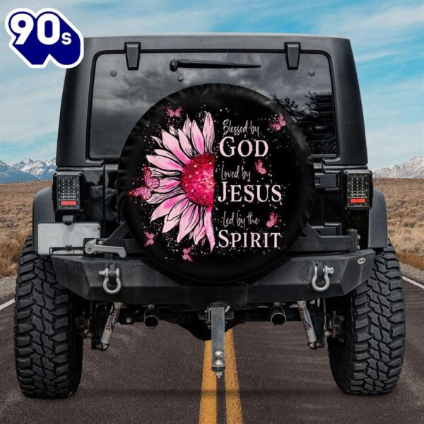 Blessed By God Loved By Jesus Pink Sunflower Spare Tire Cover – Christian Tire Cover Car Decor