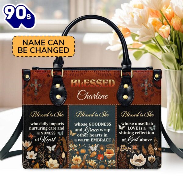 Blessed Is She Personalized Leather Handbag , Christian Bags  Gift For Women Christmas