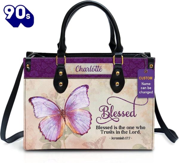 Blessed Is The One Who Trusts In The Lord Personalized Leather Bag With Handle , Christian Bags  Gift For Women Christmas