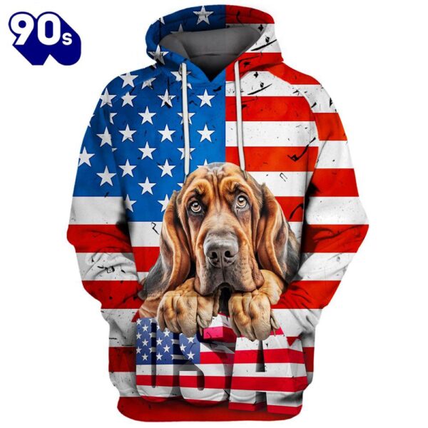 Bloodhound Dog 3D Face Graphic Premium America Flag Hoodie   Gift Christmas