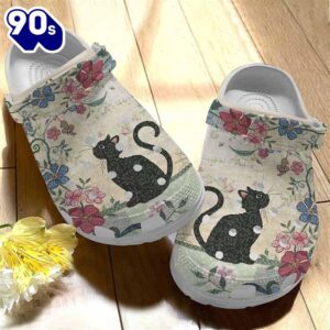 Blooming Black Cat Clogs Shoes…