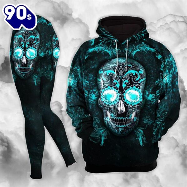 Blue Dark Sugar Skull Combo Hoodie And Leggings