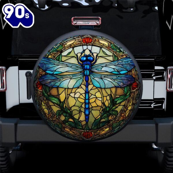 Blue Dragonfly Stained Glass Car Spare Tire Covers Gift For Campers