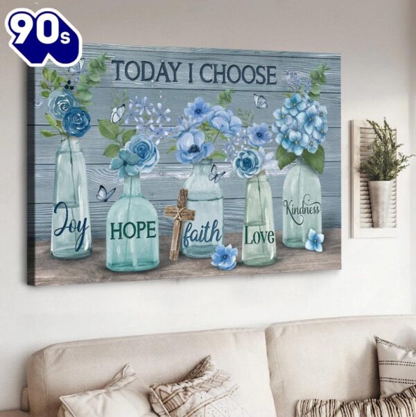 Blue Flower Crystal Vase Cross Today I Choose Joy Canvas Wall Art   Gift Christmas