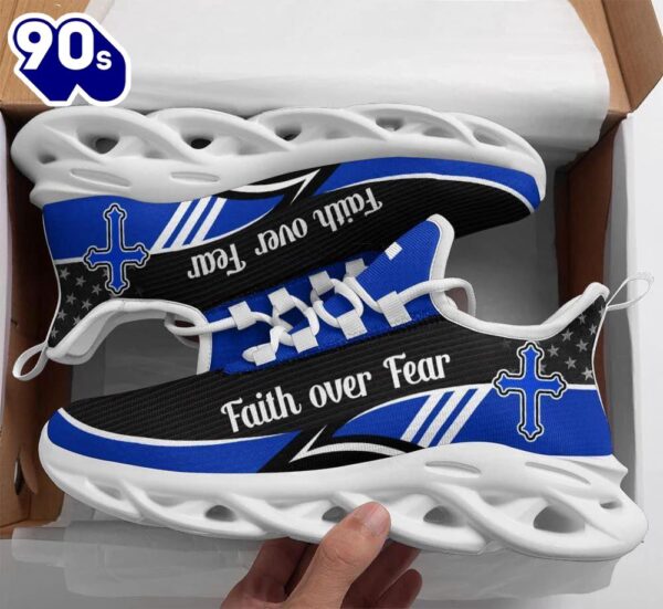 Christian Running,   Blue Jesus Faith Over Fear Running Sneakers Max Soul Shoes For Men And Women