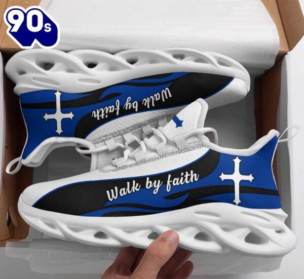 Christian Running,   Blue Jesus Walk By Faith Running Christ Sneakers Max Soul Shoes For Men And Women