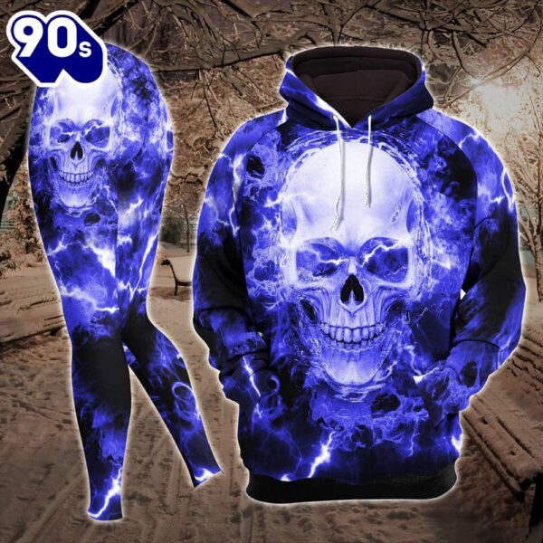 Blue Purple Smoke Skull Combo Hoodie And Leggings